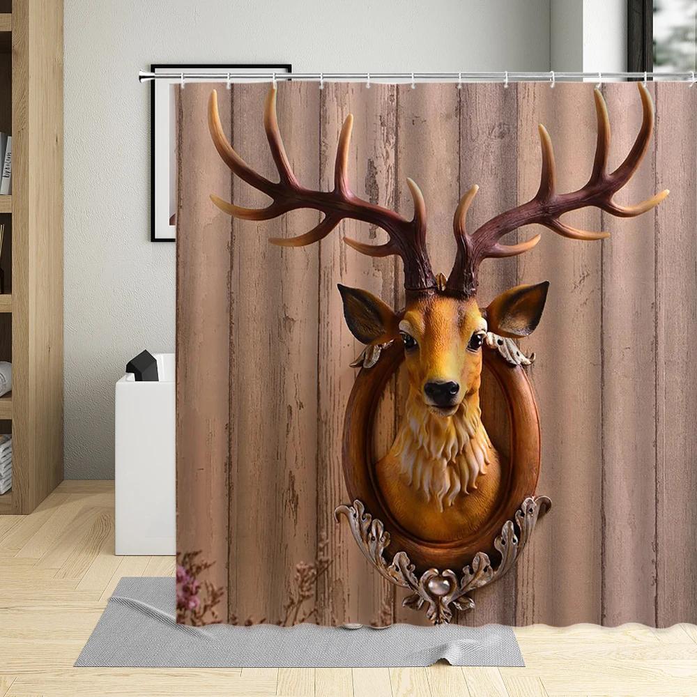 Dämmerung Herbst Grasland Elch Duschvorhang Hirsche Tier Muster Badezimmer Dekor Badezimmer Vorhänge Wasserdichtes Gewebe Mit Haken Polyester