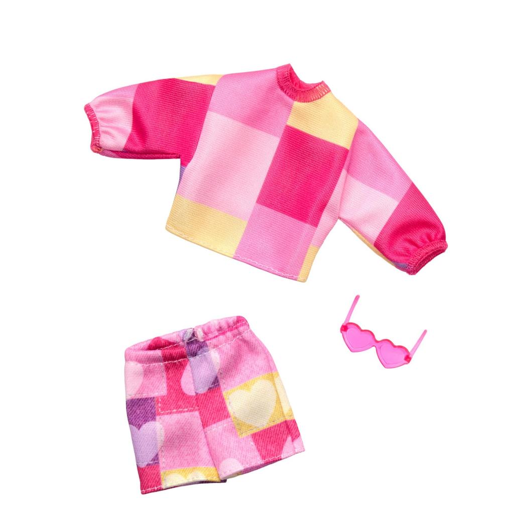 Barbie Fashion Checkered and Blue Doll Doll Clothes Accessories Ages HRH42 2-Pack Set, Dress-Up House, & Set, 3+, Pink,