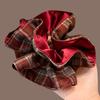 Korean Red Plaid Satin Double-Layer Hair Tie for Women - High-End Autumn/Winter Accessory