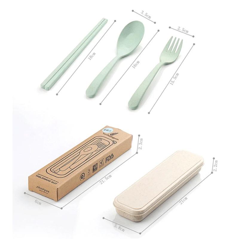 Cutlery Set Cute Portable Travel Adult Cutlery Wheat Straw Fork Camping Picnic Set Gift Child Office People Dinnerware