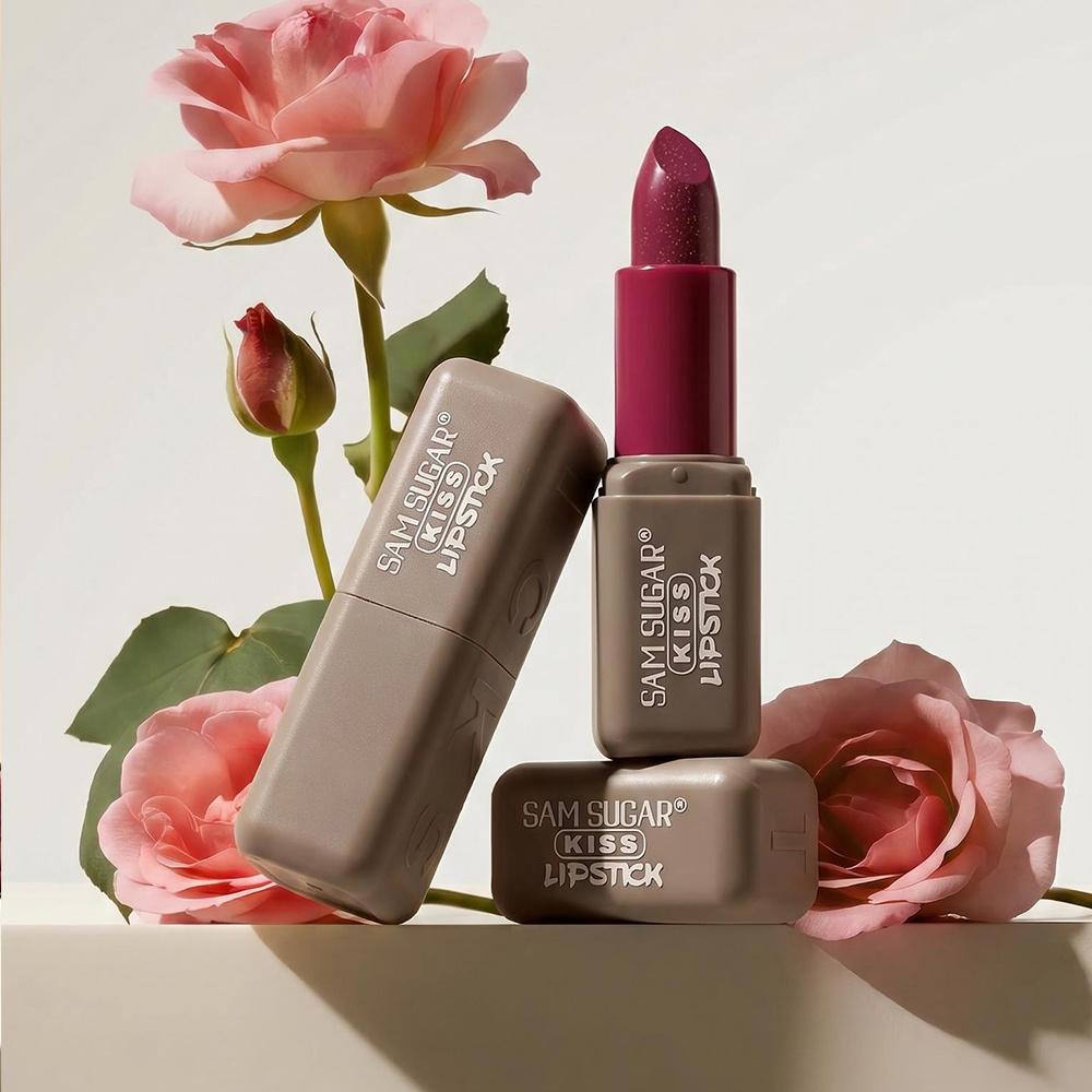 SAM SUGAR Rossetto Kiss Lucentezza Metallica Rossetto con Glitter Idratante Vellutato Liscio Alto Pigmento Non Granuloso Trucco Labbra Confortevole per Donne