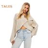 Women Sweater O-Neck Batwing Long Sleeve Solid Color Loose Fit Knitting Tops Exposed Navel Irregular Cross Sweater