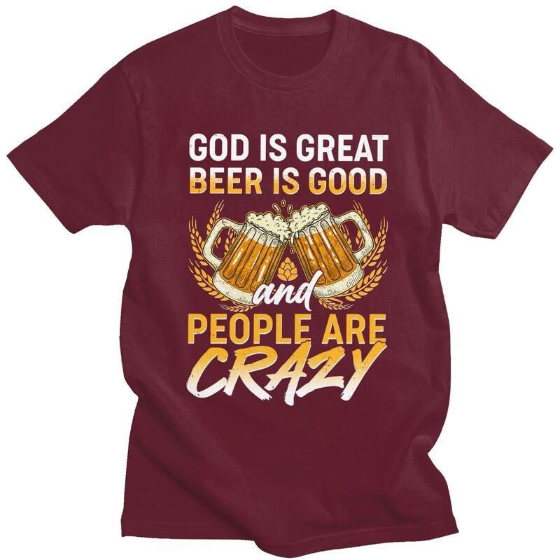 Custom Classic God Is Great Beer Is Good And People Are Crazy T Shirt Men Short Sleeve Tshirts Casual Tee Slim Fit Tshirt Gift