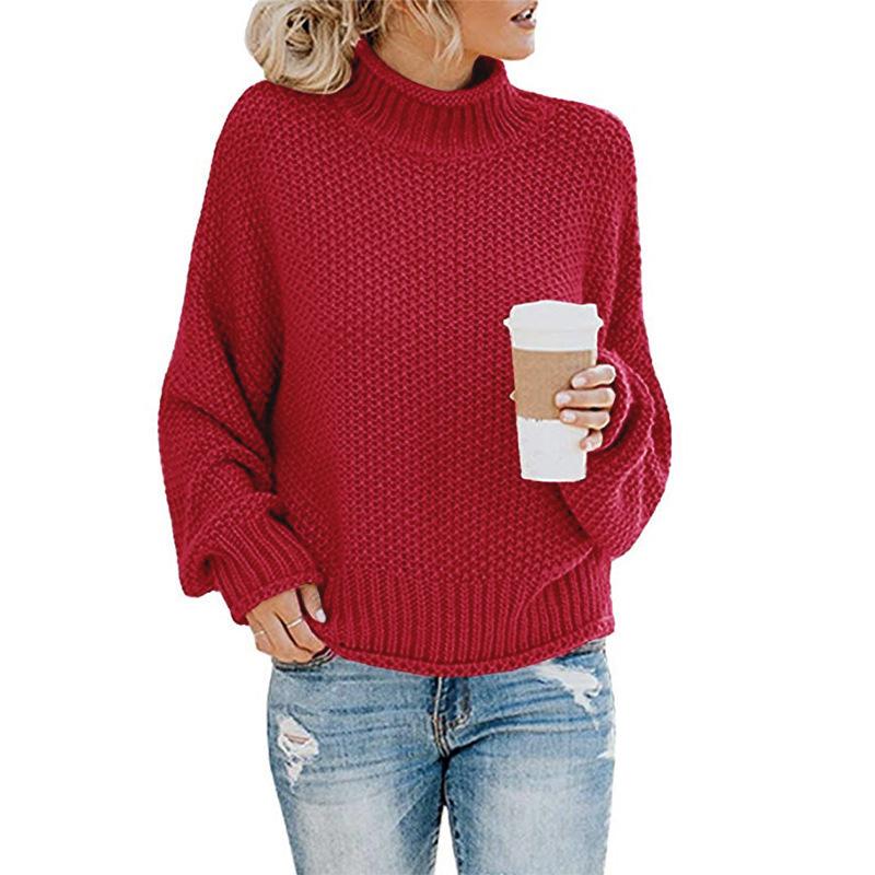 Women's High Neck Knit Sweater in 8 Colors with Slim Fit, Casual Long Sleeve Turtleneck Pullover