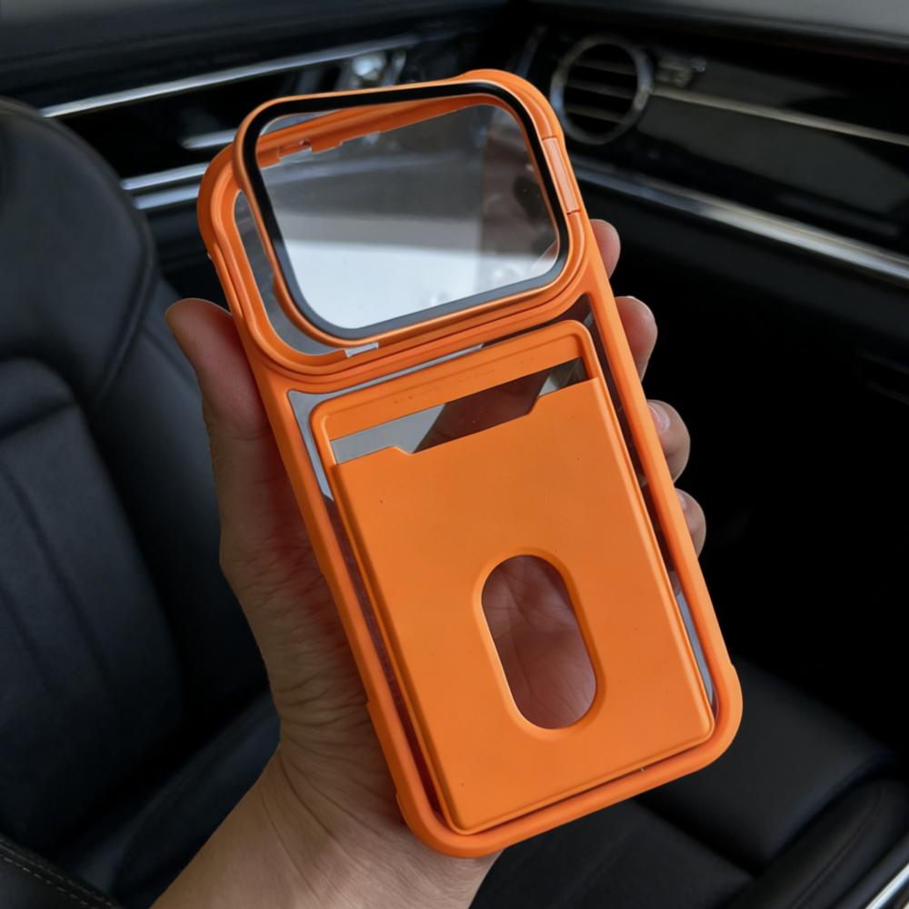 Luxury Card Holder Slot Wallet Photo Pocket Phone Case For iPhone 17 Air 16 15 14 Plus 13 12 11 Pro Max Glass Lens Bracket Cover