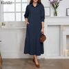 ZANZEA Women Casual Turn Down Collar Loose Long Sleeve Shirt Dress