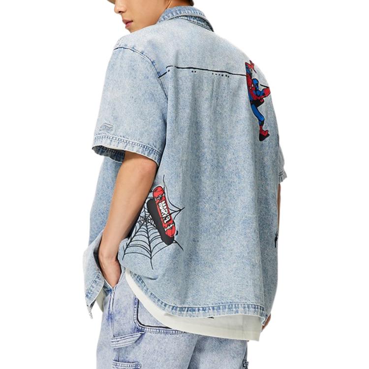Li Ning X Marvel Collaboration Disney Series Sports Casual Simple Shirt Men Shirts Blue ASHS909-2