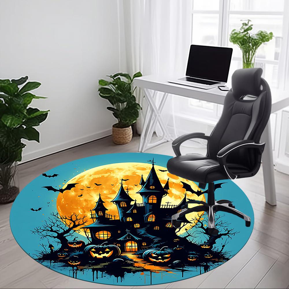 1pz Tappeto Rotondo Ufficio Infestato di Halloween, Sotto Sedie da Ufficio Camera da Letto Soggiorno Decorazioni per la Casa, Decorazioni per Stanze, Disponibile in Varie Misure