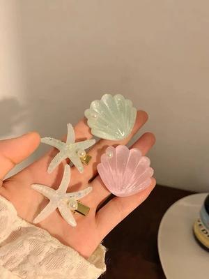 2Pcs/Set Fashion Solid Starfish Pearl Shell Hairpins Hair Clips For Women Girls Party Ponytail Holder Hair Accessories