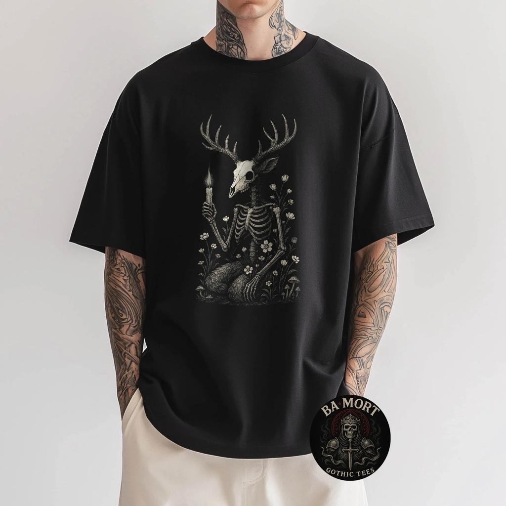 Deer Ancient Folklore Forest Gothic Goth Alt Alternative Art 100% Cotton T-shirt Mens Tees Top