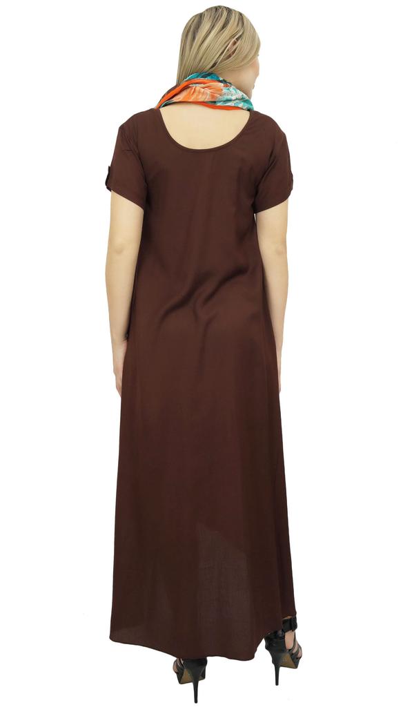 Bimba Women's Asymmetrical Hem Black Summer Maxi Pockets Dress With Scarf-10