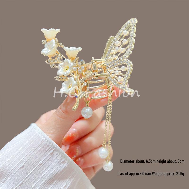 Elegante Schmetterlingsquaste Haarspange – Chinesischer Stil Halb-Pferdeschwanz Klauenclip für Damen