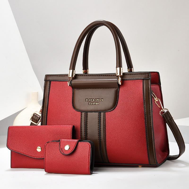 

Women s handbag new simple tote three-piece fashion contrasting color large-capacity shoulder bag червоний