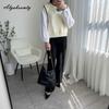 Korean Fashion Women Streetwear Top Contrast Color Patchwork Knitting Sweater Long Sleeve Casual Loose Ladies' Basic Sweatshirt