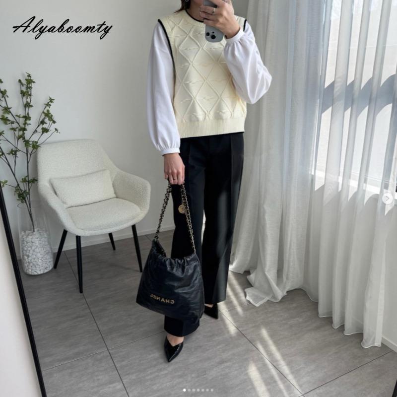 Korean Fashion Women Streetwear Top Contrast Color Patchwork Knitting Sweater Long Sleeve Casual Loose Ladies' Basic Sweatshirt