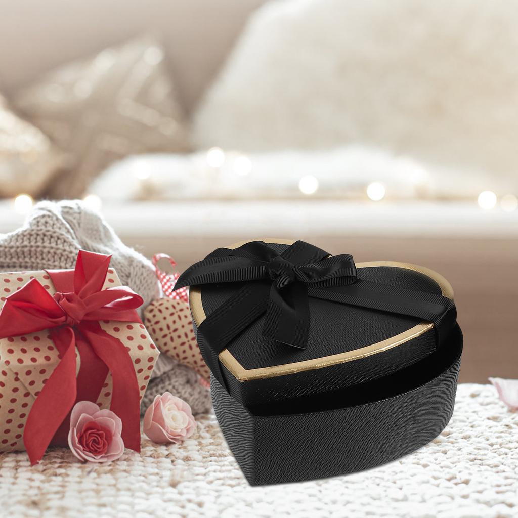 1Set Heart Shaped Gift Box Elegant Cardboard Box for Valentines Birthday Wedding Party Favor Treat Packaging Black