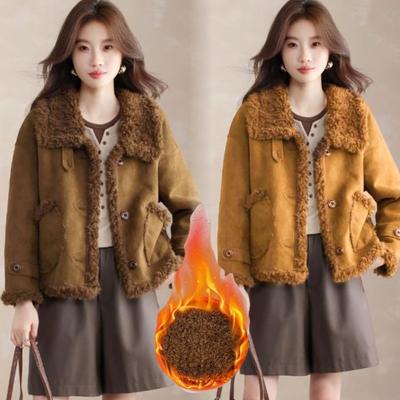 Fashionable Lambskin Plush Coat, Elegant Short Coat for Women Winter