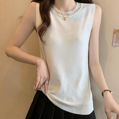 Weiße Tanktops Damen 2025 Sommer Ärmellos O-Ausschnitt Schwarz Slim Strick-Tanktops Camis Damen Tops JJ263