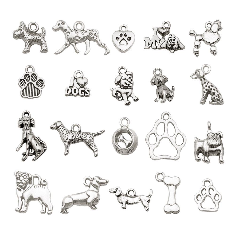 20-Pack Retro Alloy Dog Bone & Animal Cartoon Charms for DIY Bracelets and Necklaces