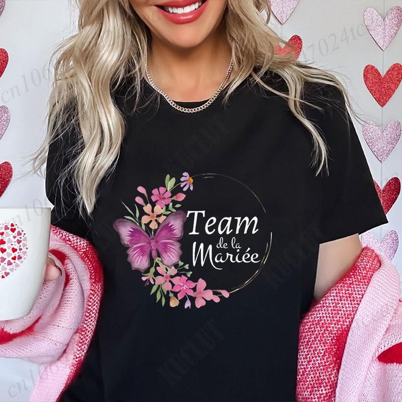 French Bridal Wedding Tops Team Bride T-shirt Women Single Bachelorette Hen Party Tees EVJF Future Bride Bridesmaid Clothing