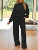 Women's Casual Hooded Top with Drawstring and Wide Leg Pants Set