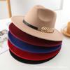 Autumn and winter new woolen top hat men's jazz hat retro black woolen jazz hat flat-brimmed big eaves hat