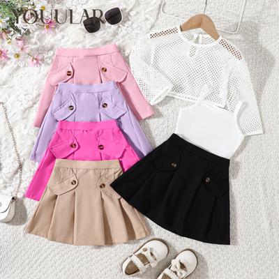 CHildren's Clothing Girl's Sets Hollow Out Top+Cami Top+Khaki Skirts 3pcs Summer Suit Sets For Girls 12M-6Y Kids Clothes 12M-6Y