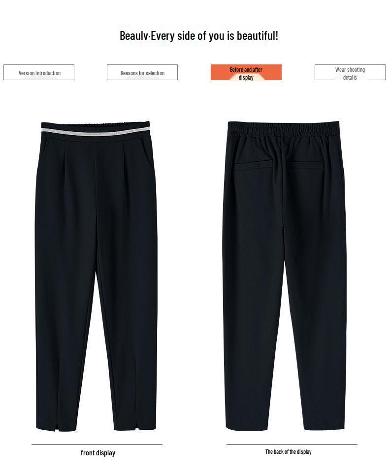 Women's Petite Black High-Waisted Slimming Straight-Leg Autumn Pants