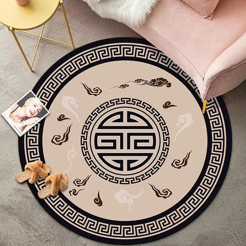 Luxury Classical Round Living Room Rug Simple Black White Bedroom Carpet Toilet Washroom Decoration Rugs Comfortable Floor Mats
