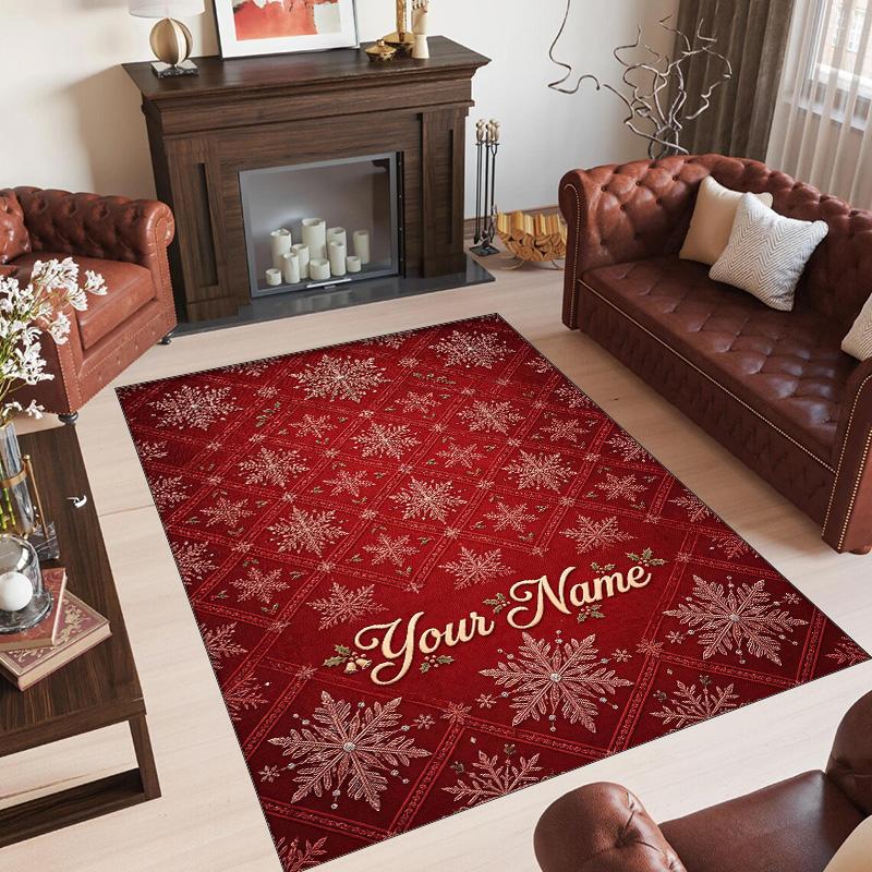 Snow Theme Crystal Velvet Floor Rug Personalized Custom Name Text Warm Carpet Home Decoration