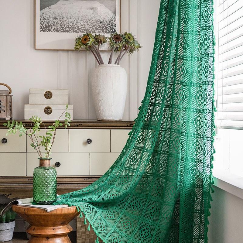 Home Curtain Cream Translucent Vintage Hollow Crochet Stitching French Window Fabric Window Screen Finished Decorative Curtain