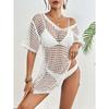 Damen Sommer Neu V-Ausschnitt Offen Geschnitten Gewebte Bikini Bluse Kleid
