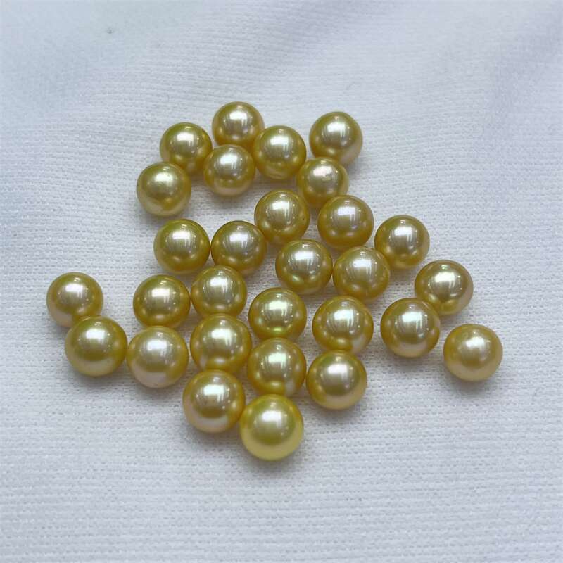 10mm Natural Golden Round Pearls Simple Zircons Stud Earrings DIY 925 Silver Holder Fine Wedding Jewelry for Women