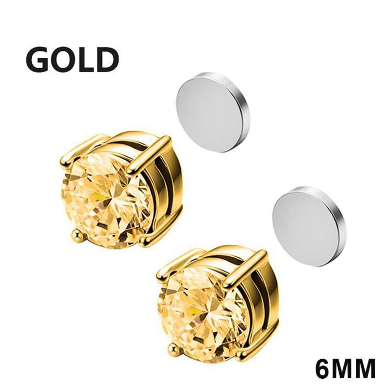A Pair 6/8Mm  Magnetic No-Pierce Stainless Steel Stud Earrings For Men Punk Zircon Magnet Earrings Non Piercing Jewelry