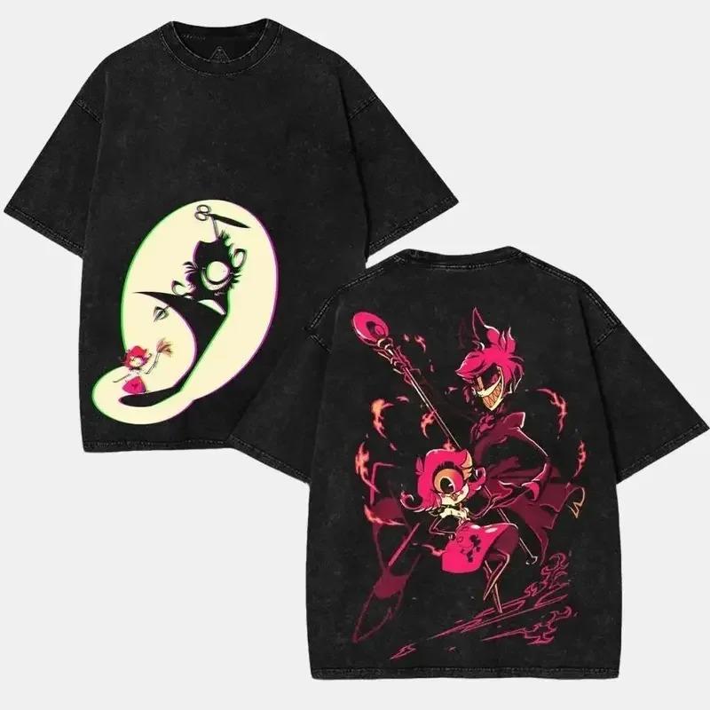 Hazbin Hotel Alastor Unisexga Printed Tshirt Unisex Clothing Harajuku Vintage Washed Oversized Clothes High Quality Cotton Tops