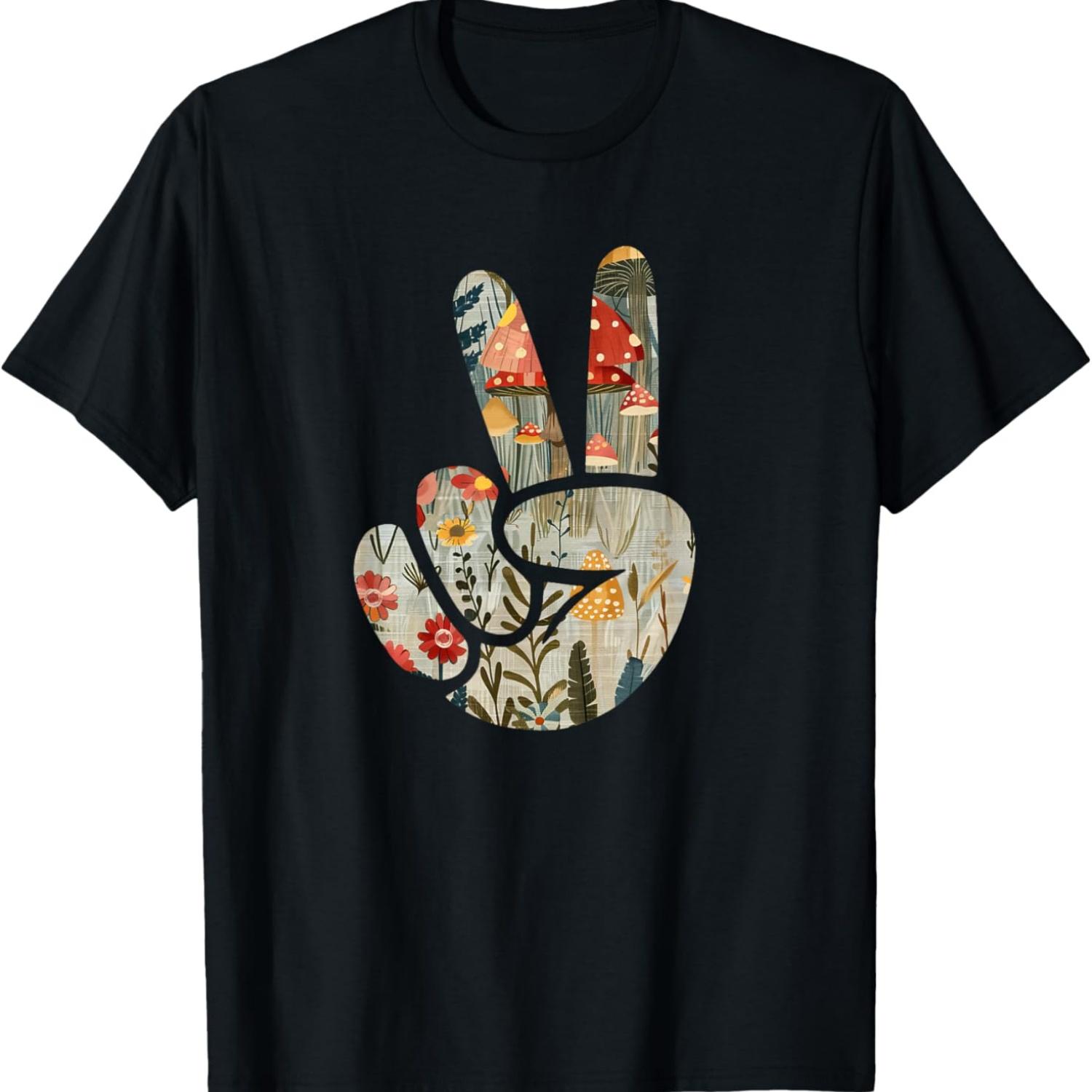 

Natural Silhouette Forest Meadow Cottagecore Peace Sign Hand T-Shirt(66) S чёрный