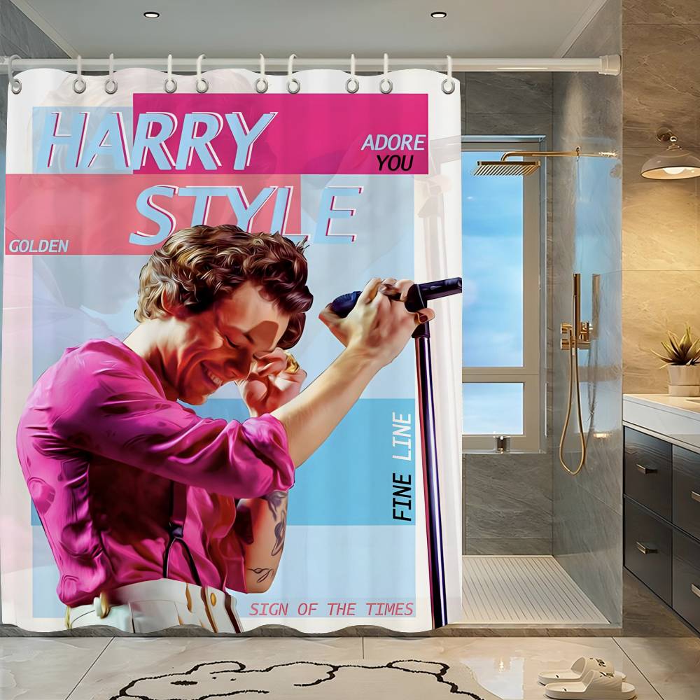 Singer H-Harrys S-Styles Movie White Shower Curtain, Bathroom Decorative Shower Curtain, Waterproof Shower Curtain With Hooks