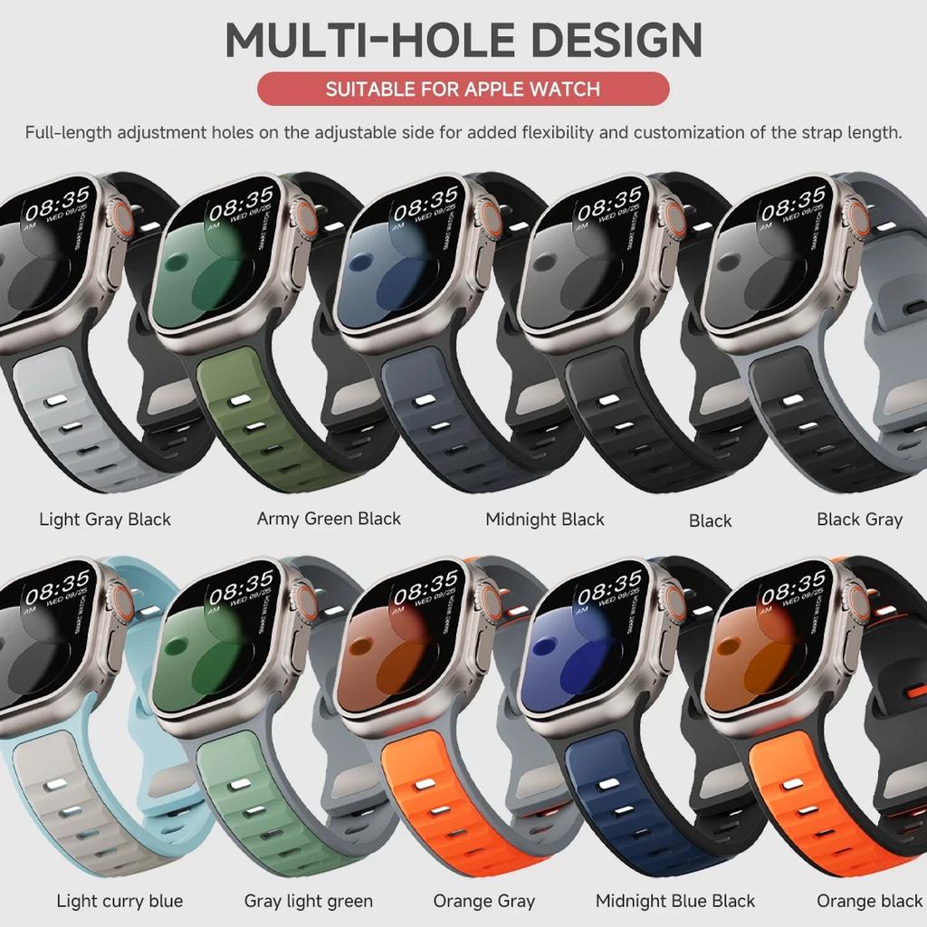 Silicone Strap for Apple Watch 49mm 46mm 45mm 44mm 42mm 41mm 40mm Men Sports Band for Iwatch Series 10 9 8 7 6 5 4 Se Ultra 1 2