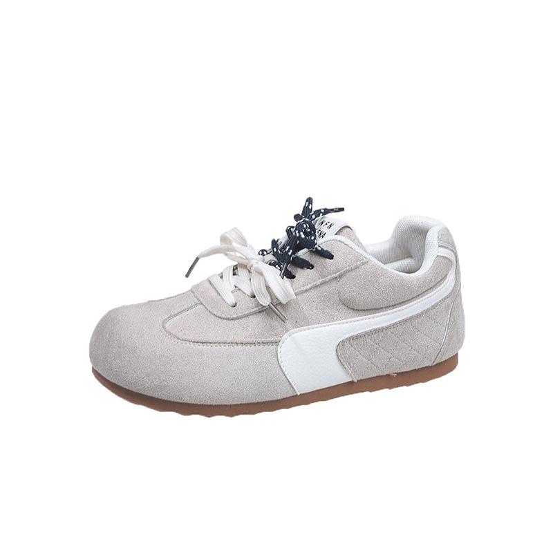 

Легкая мягкая подошва~ Кожа показывает ноги, маленькие уродливые милые моральные тренировочные туфли, женские 2025 весна новые двухцветные шнурки, повседневная обувь Forrest Gump 35 серый