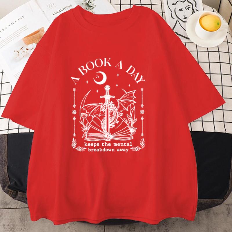 Dragon A Book A Day T Shirt Men Women Keeps The Mental Breakdown Away T-shirt Fantasy Book Lover Bookish Tshirt Reader Tees