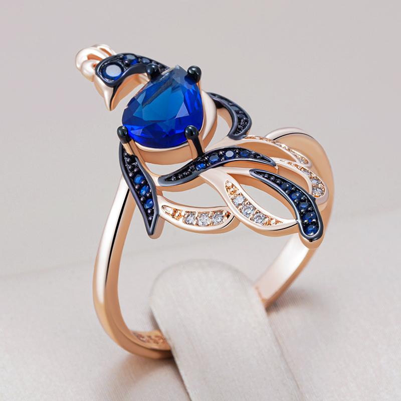 Fashion Blue Natural Zircon Bird Ring For Women Unique  Rose Gold And Black Gold Plating Daily Fine Animal Jewelry
