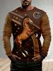 Men's T-Shirt Running Horse Graphic 3D Print Fashion Long Sleeve Crew Neck Unisex Tee Shirt Casual Summer Personality Men's Top