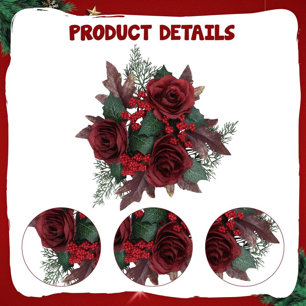 Christmas Candle Ring Wreath Party Artificial Rose Flower Candlestick Holder