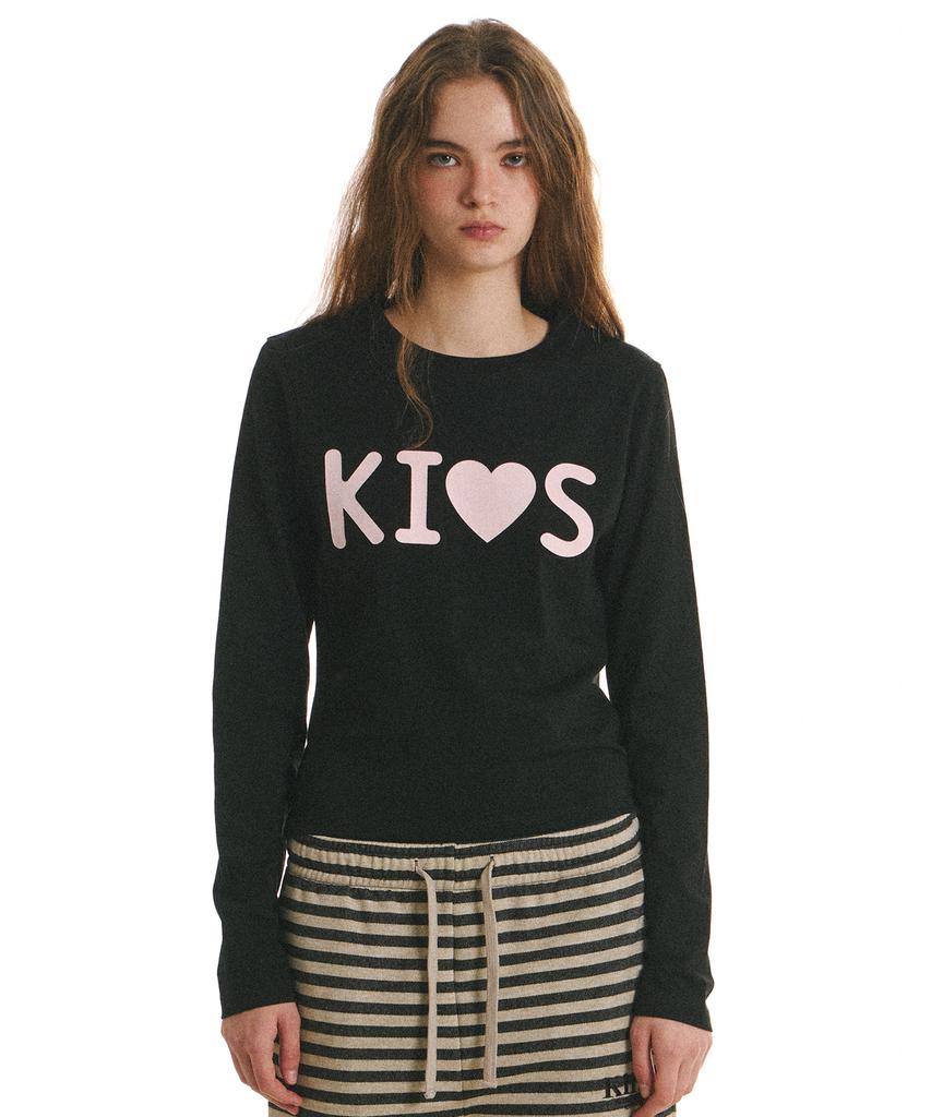 Kimseupeulesikoteunmakes Flat Kiss Logo Long Sleeve T-Shirt Black