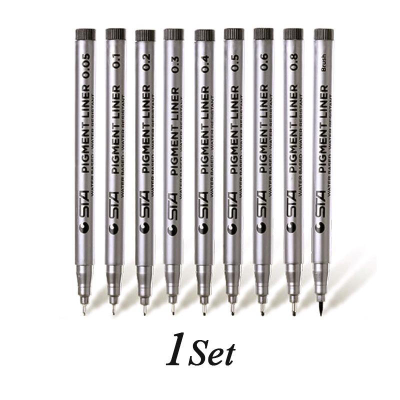 9pcs/Set Waterproof Needle Pen for Art Black Hand-Drawn Hook Stroke Sketch Pen Student Drawing Tool