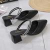 Fashion 2025Summer Korean Version Fashion Rhinestone Toe Slippers Thick-heeled Pointed Women's New Hot Hong Kong Style Two-wear Sandals