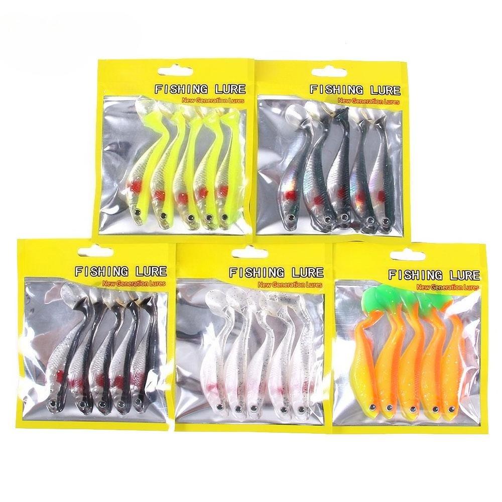 5 pz T-tail Richiamo Morbido di Pesca Bionic Bass Pike Con Occhi 3D Artificiale 8.8 cm Attrezzatura Da Pesca