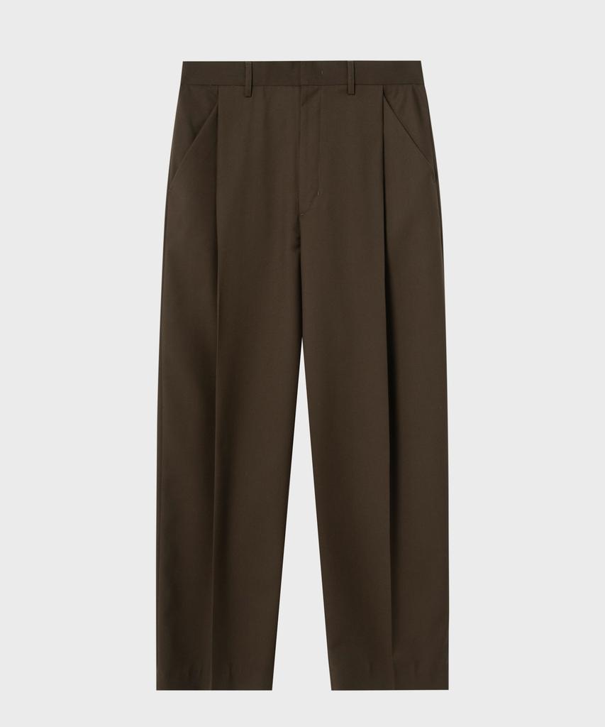 NONBLANK One-Pleat Curved Wide Slacks_Brown
