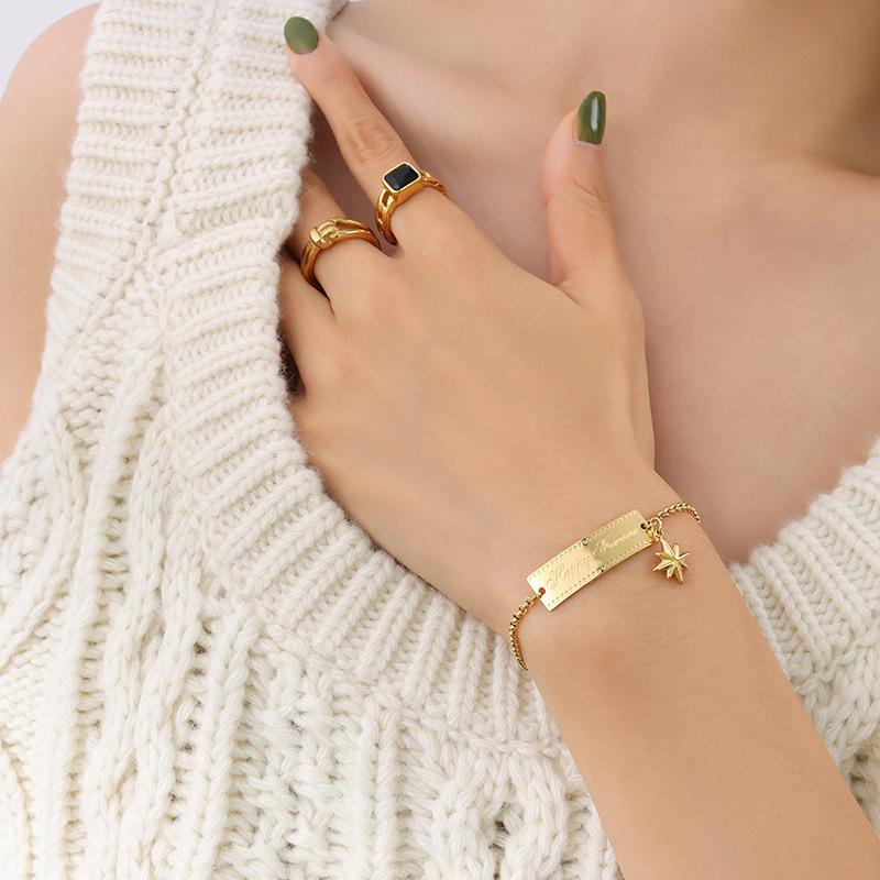 Geometric Eight-Pointed Star Pendant Bracelet - Gold Plated, Japanese-Korean Style Jewelry