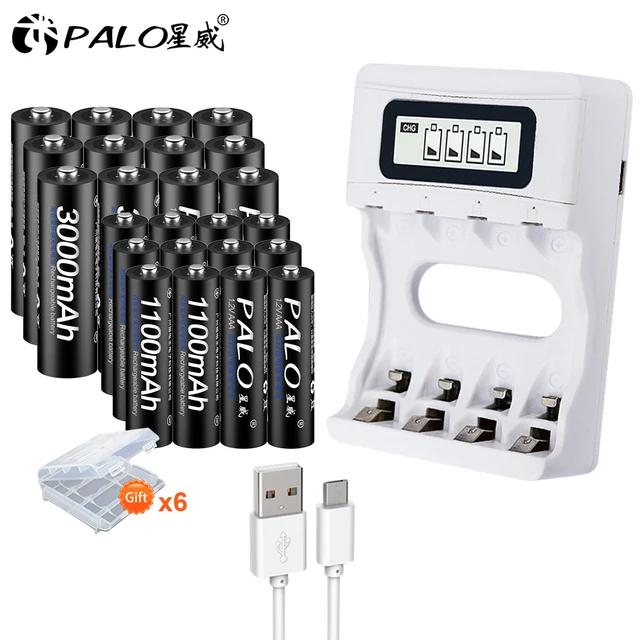 PALO AA 1.2v Rechargeable Batteries + AAA rechargeable battery for toys + 1.2V Battery charger for 1.2V Ni-MH AA AAA battery